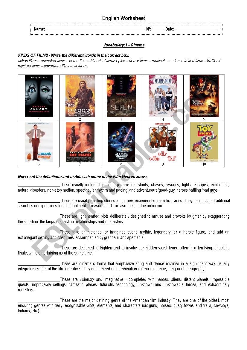 Cinema worksheet