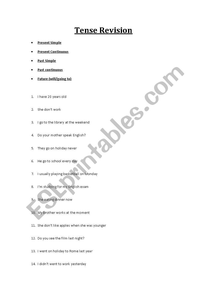 Tense Revision worksheet