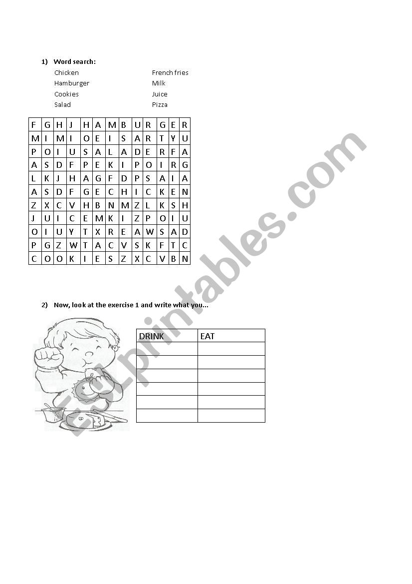 foods drinks worksheet