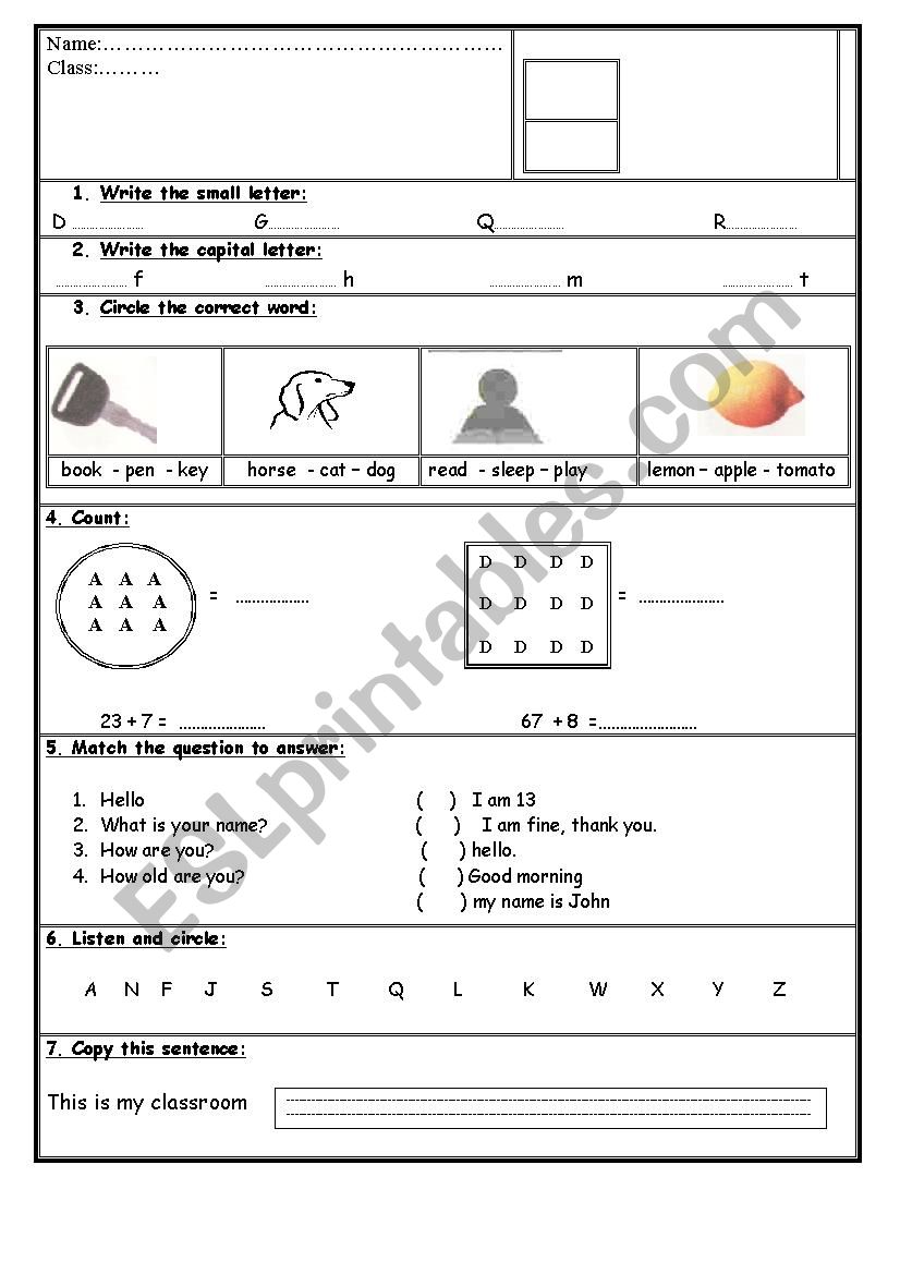 letters and numbers worksheet