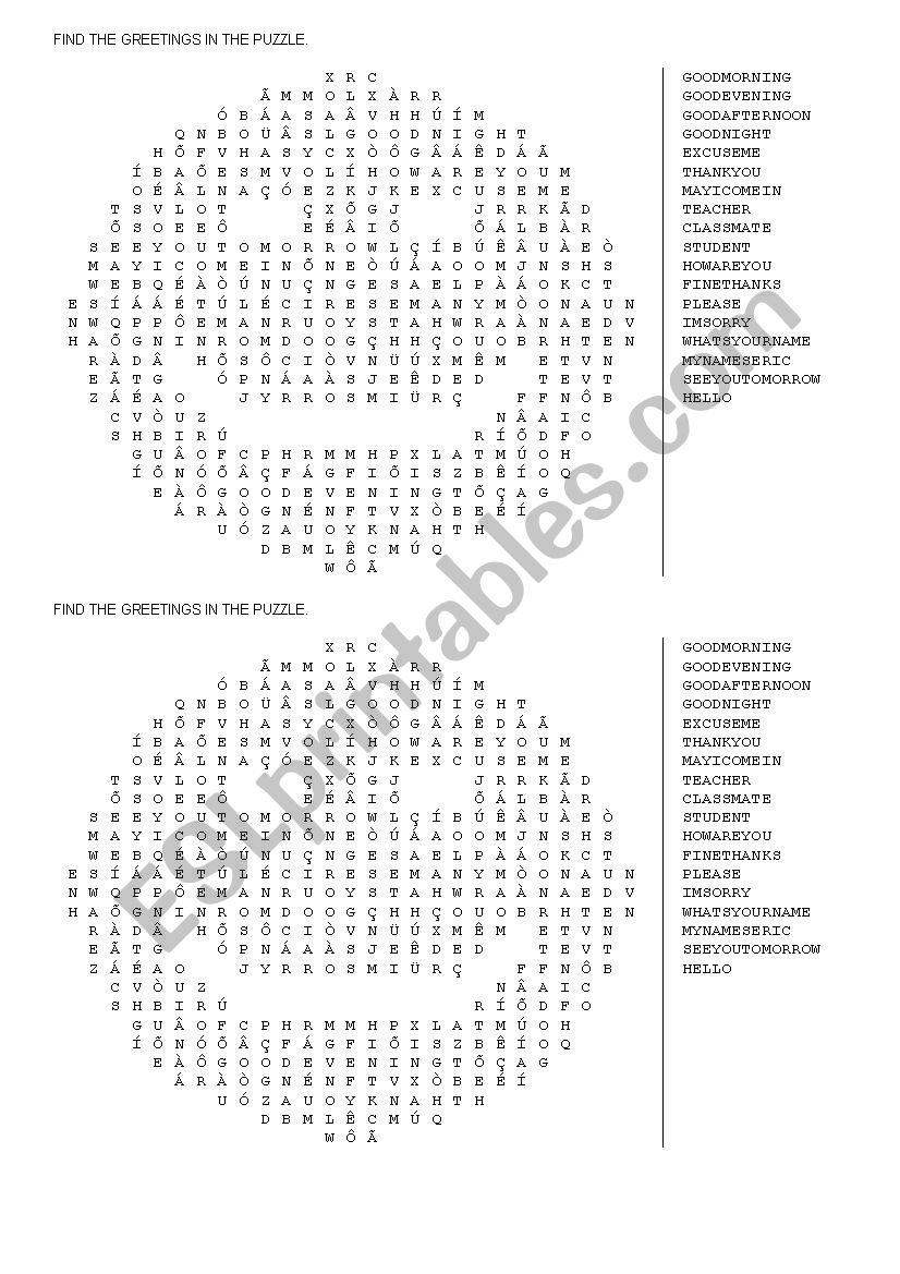 Greetings wordseach worksheet