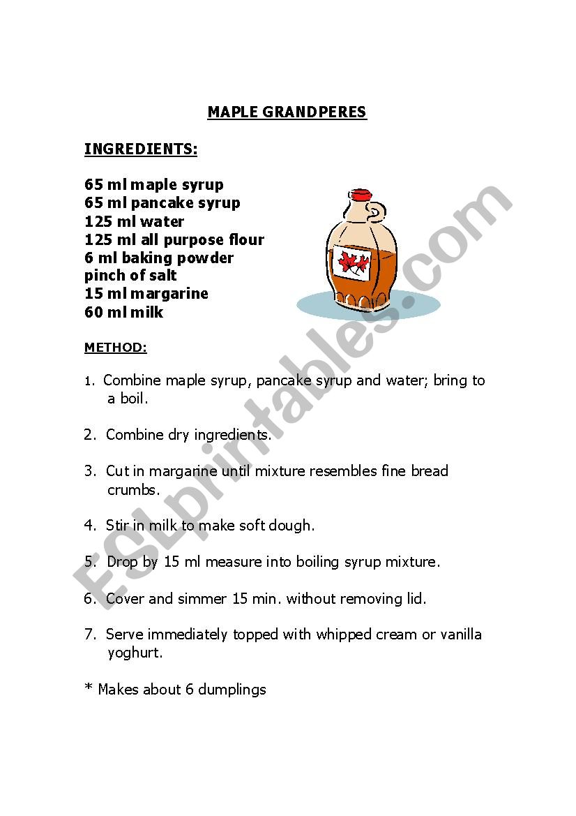 Recipe - Maple Grandperes worksheet