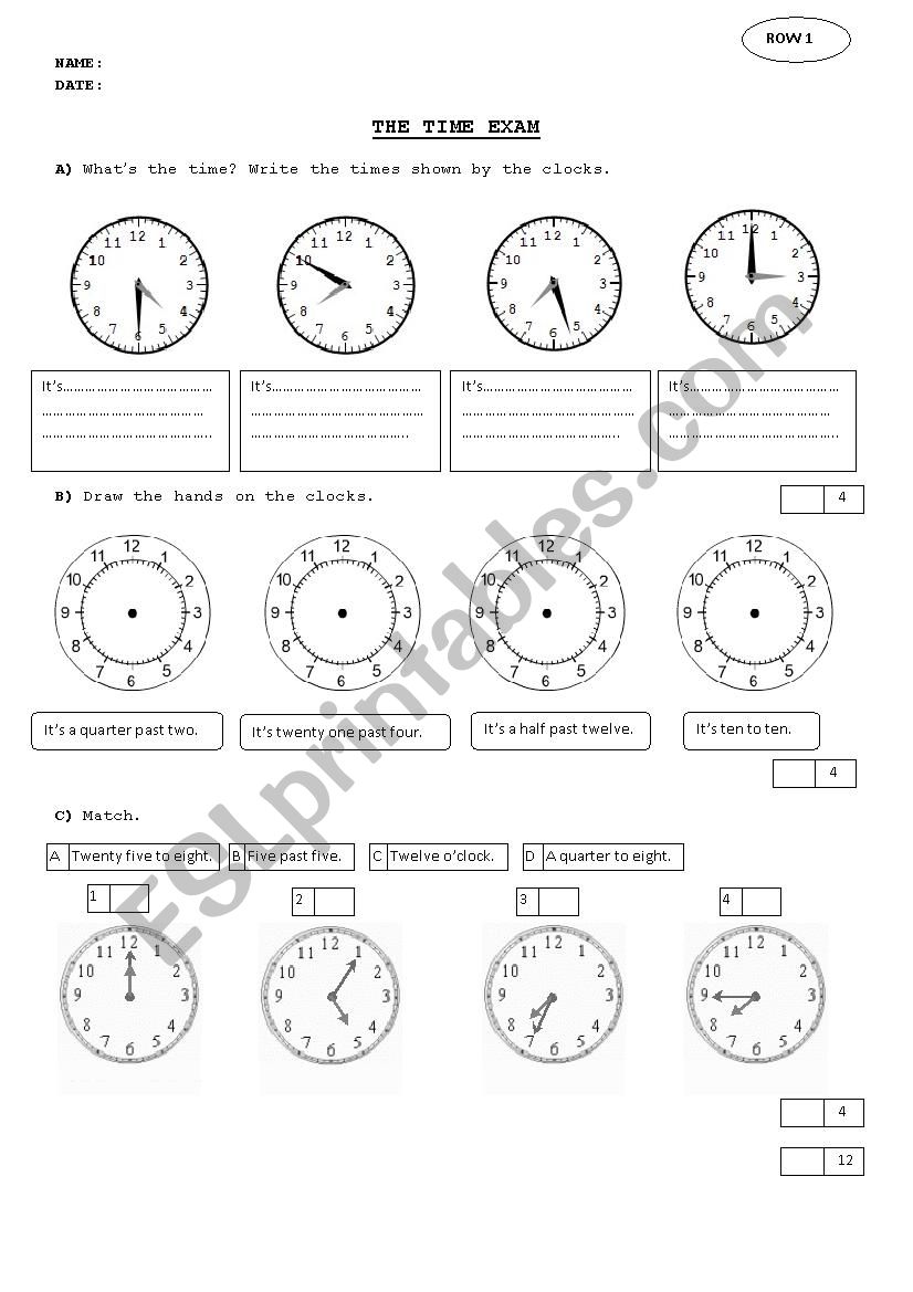 the time exam worksheet