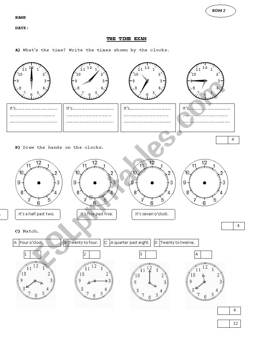 the time exam II worksheet