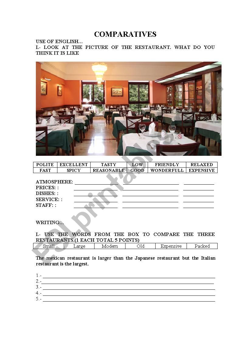 COMPARATIVES worksheet