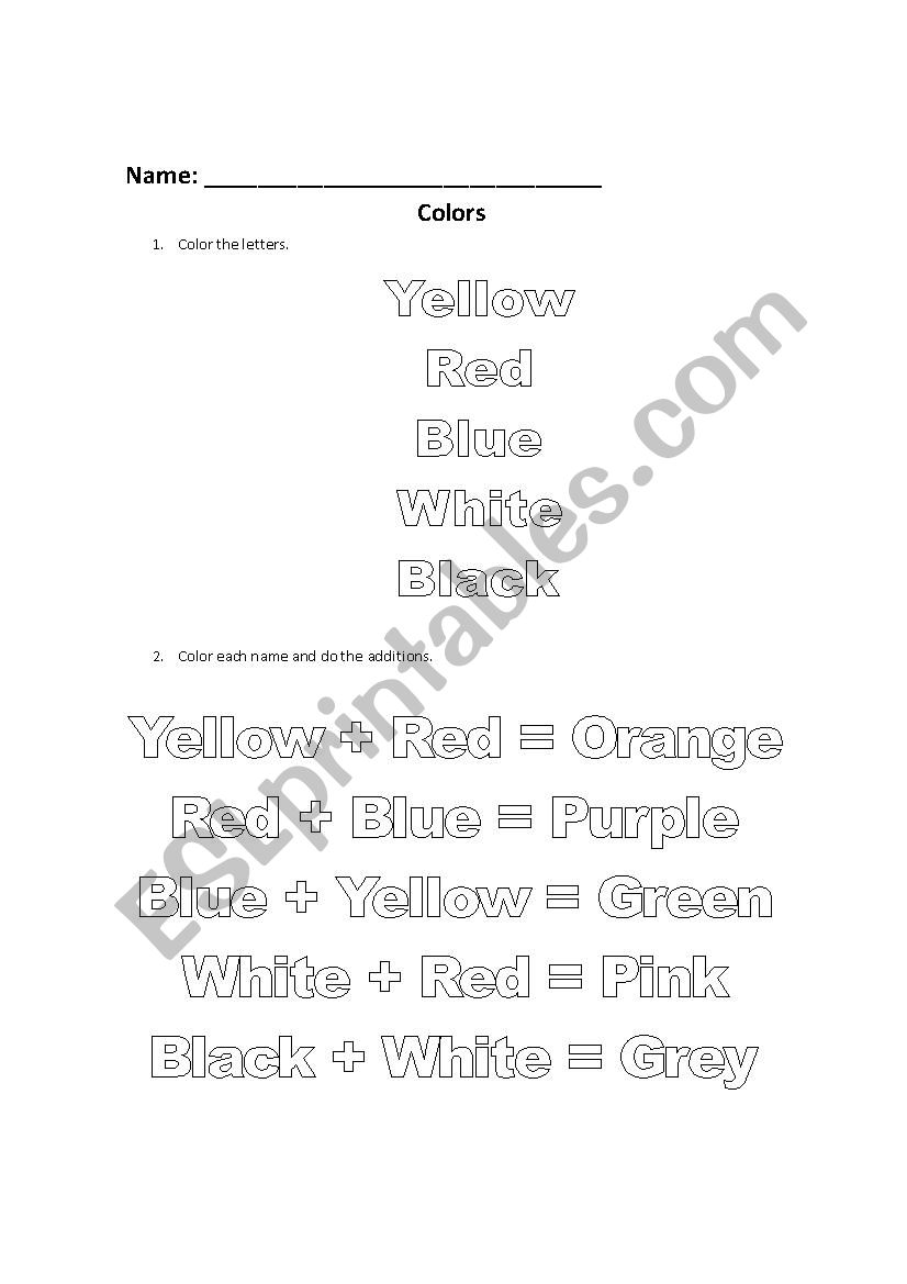 Colors worksheet