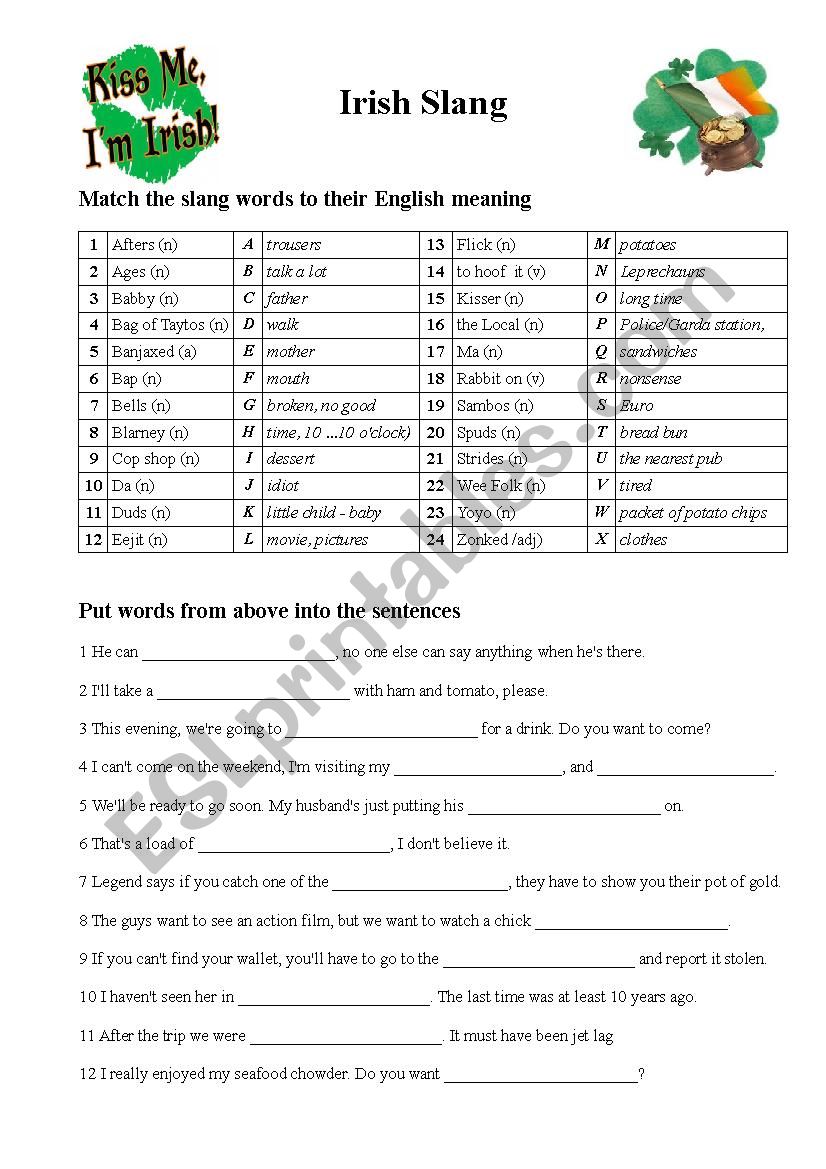 Irish Slang worksheet