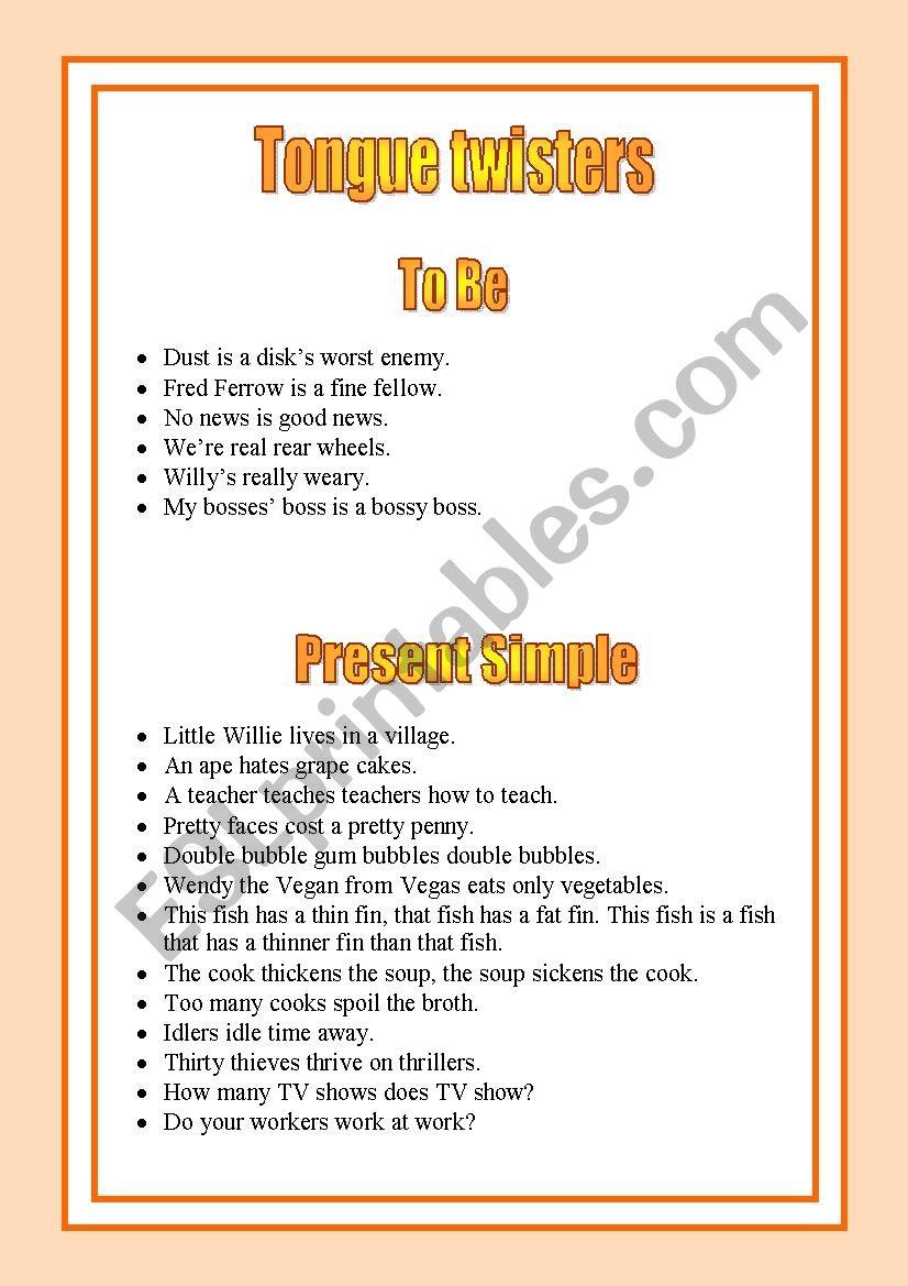 Tongue Twisters (Grammar) worksheet