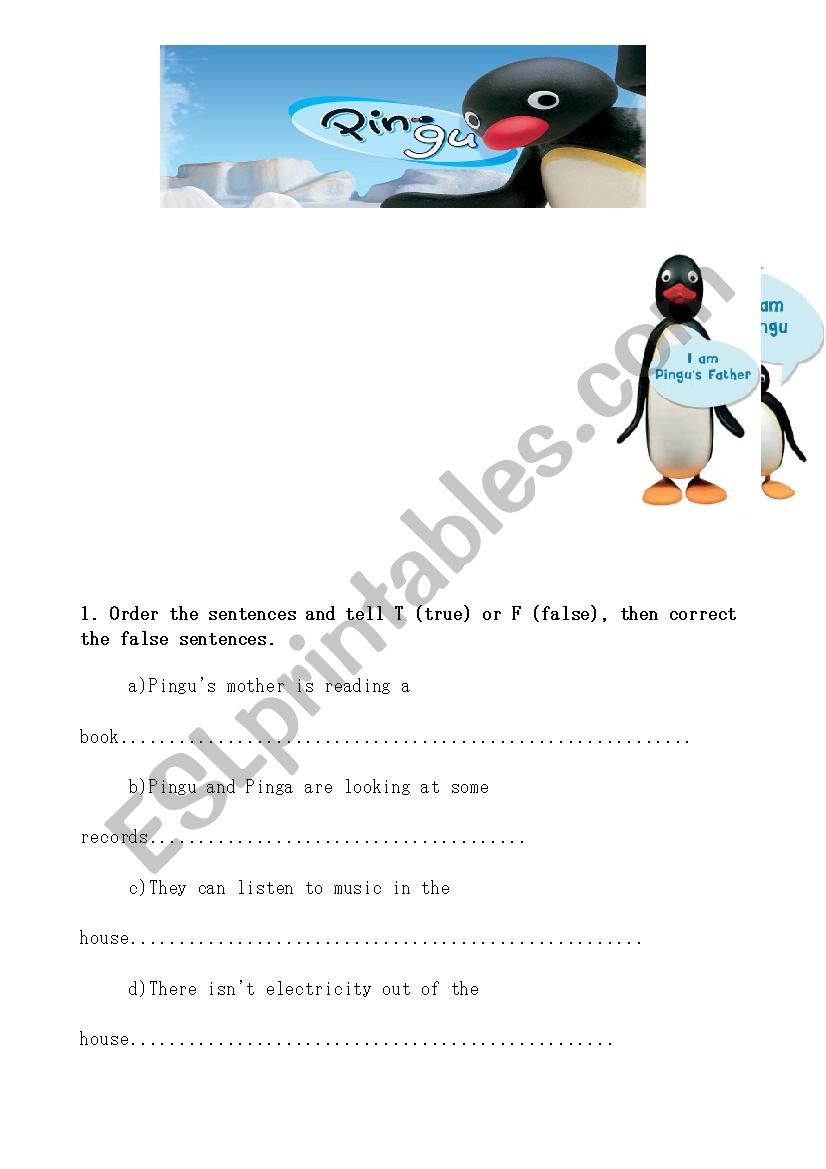 Pingu has an idea (Episode 63) DVD worksheet