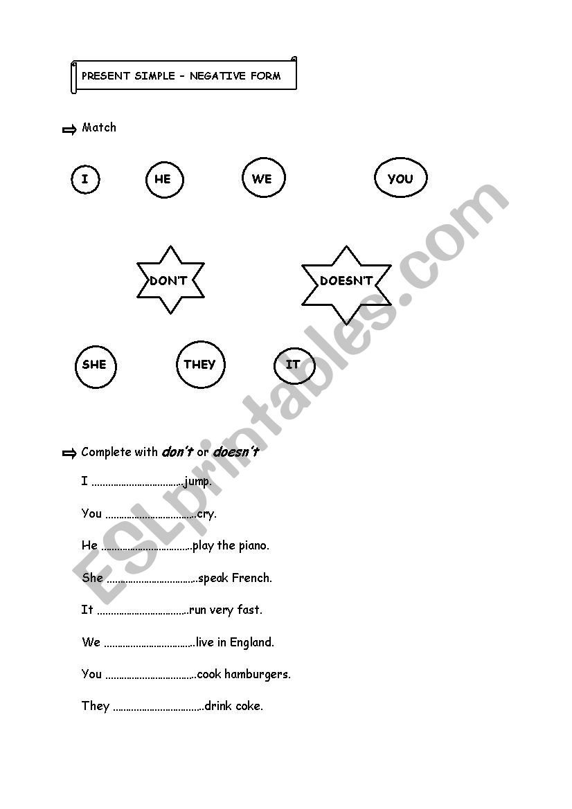 Present simple-negative form worksheet