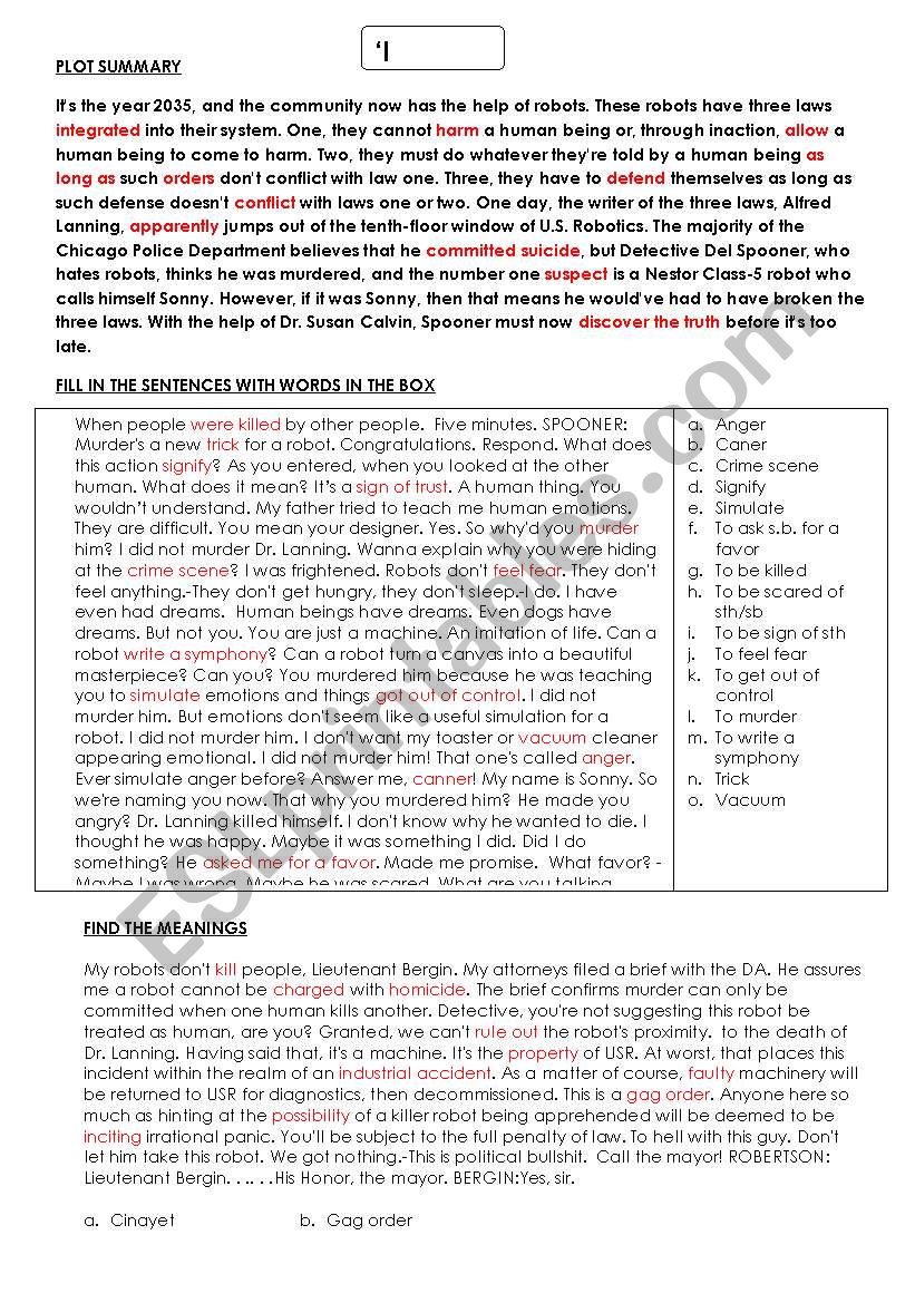 robot worksheet