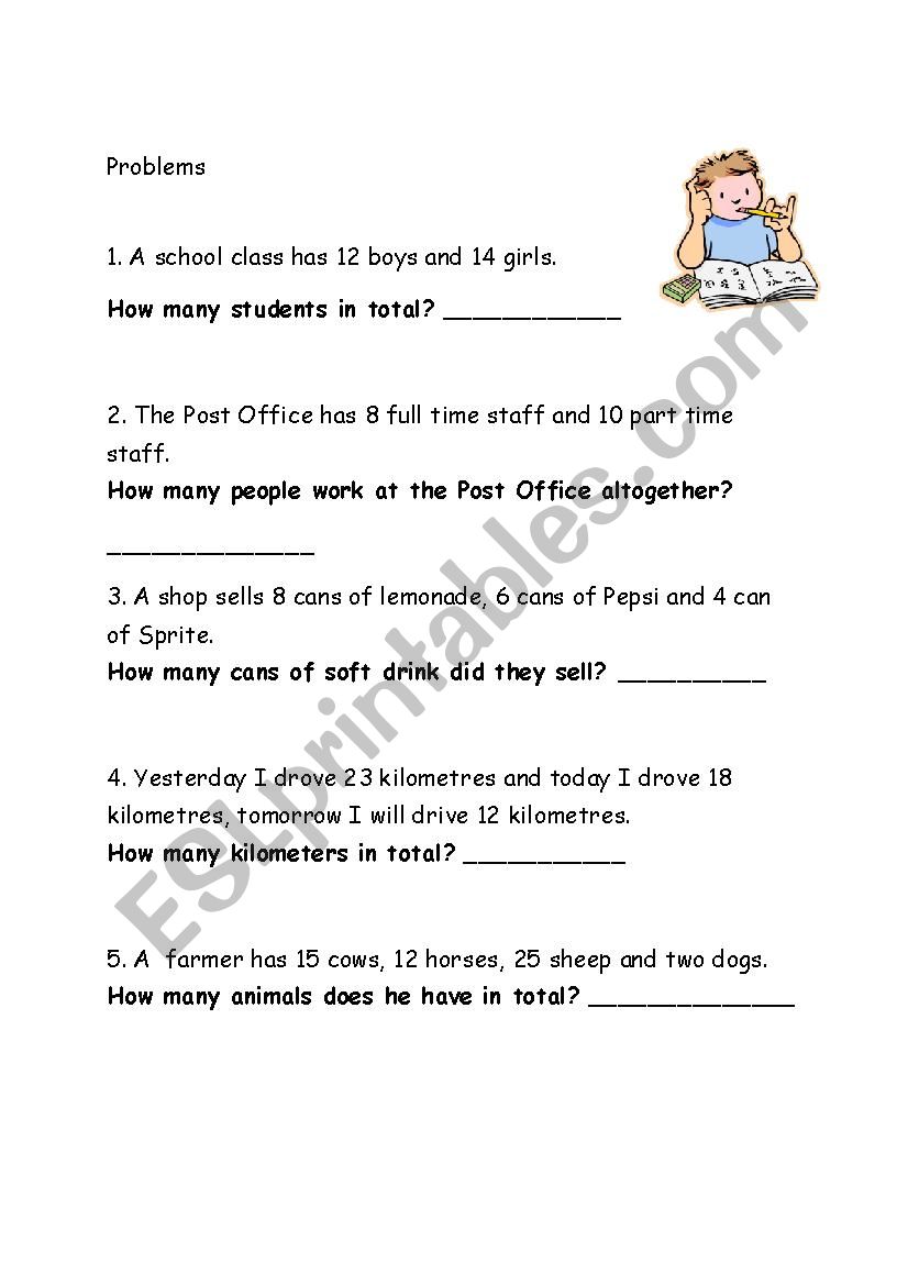 Maths Problems in Words : Simple addition