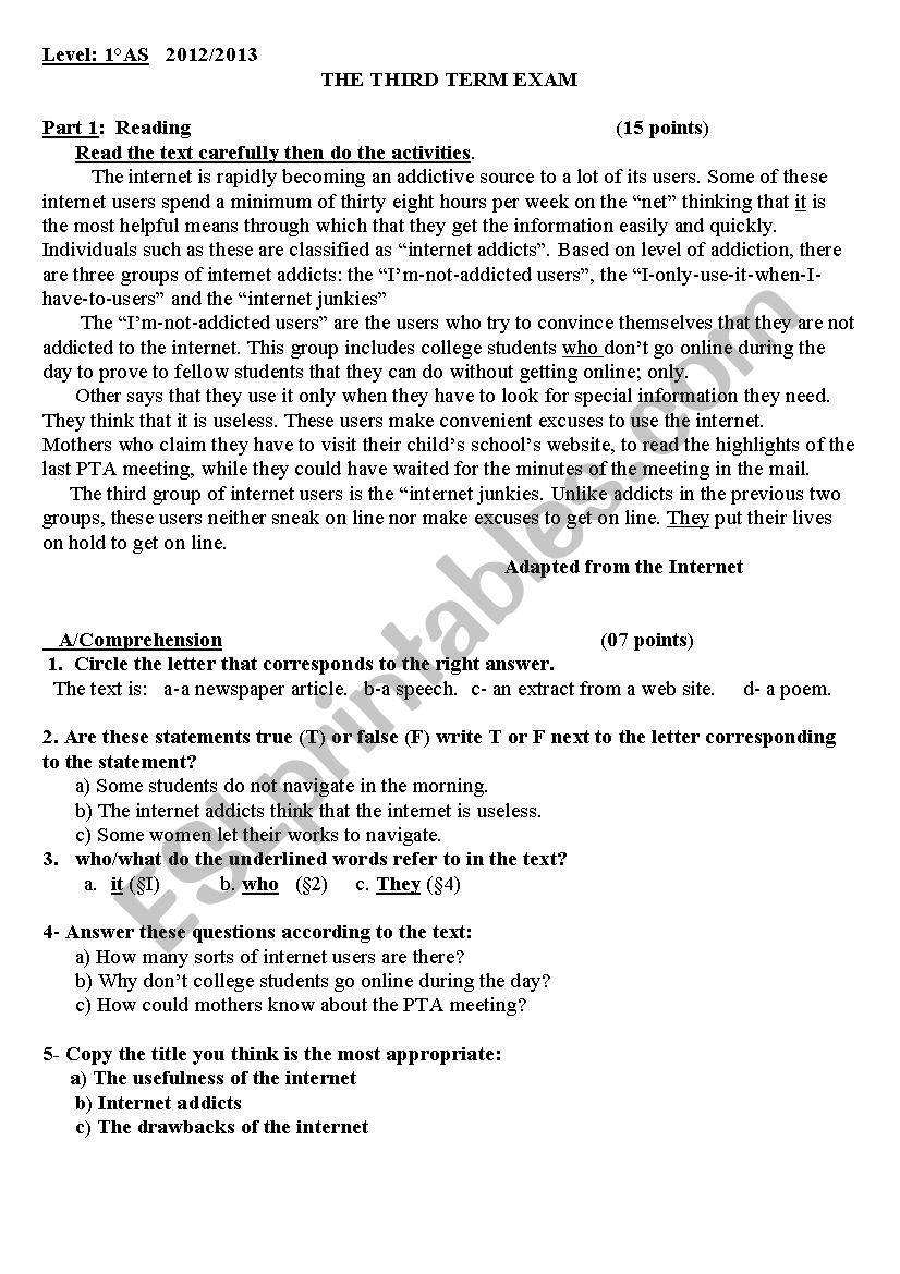 Third Term Exam worksheet