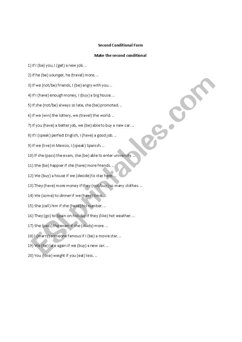 second conditional worksheet