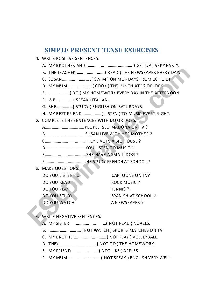 PRESENT SIMPLE TENSE EXERCISES