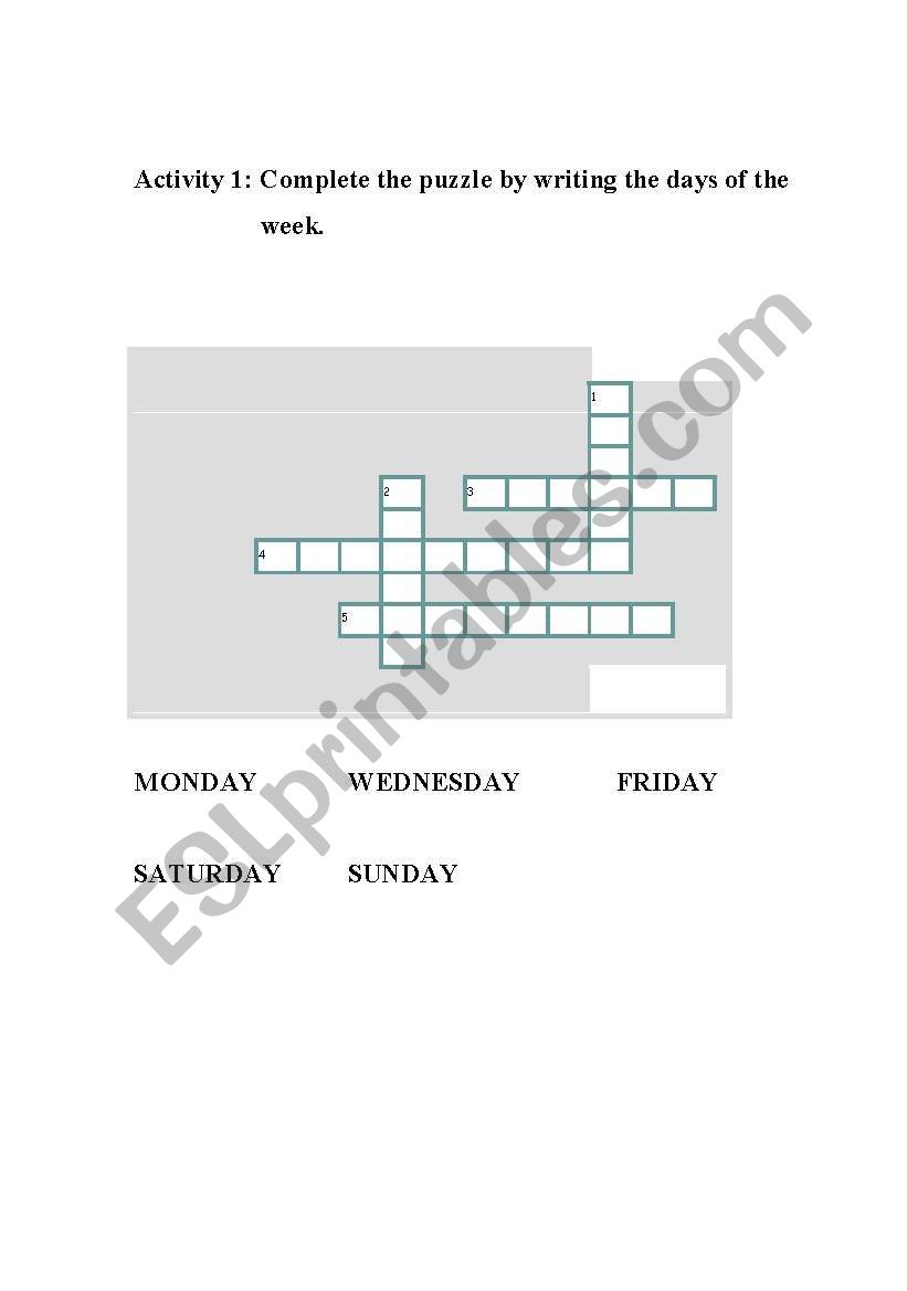 days of the week worksheet