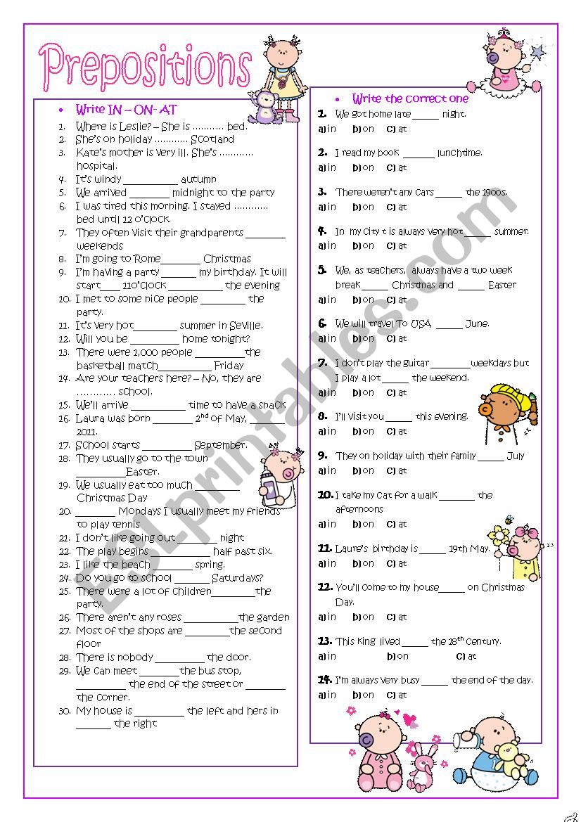 Prepositions: ON-IN-AT worksheet