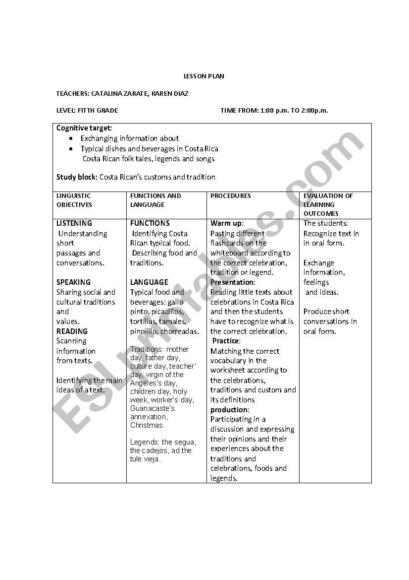  Lesson Plan  worksheet