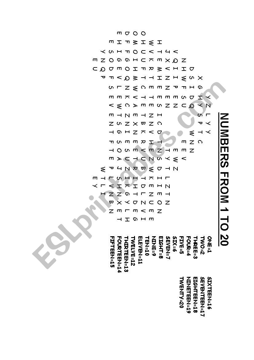 NUMBERS FROM 1 TO 20 worksheet