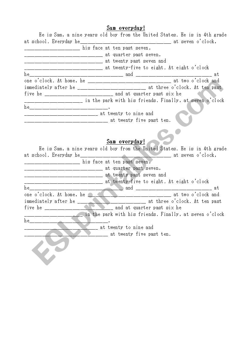 Sams Routine worksheet