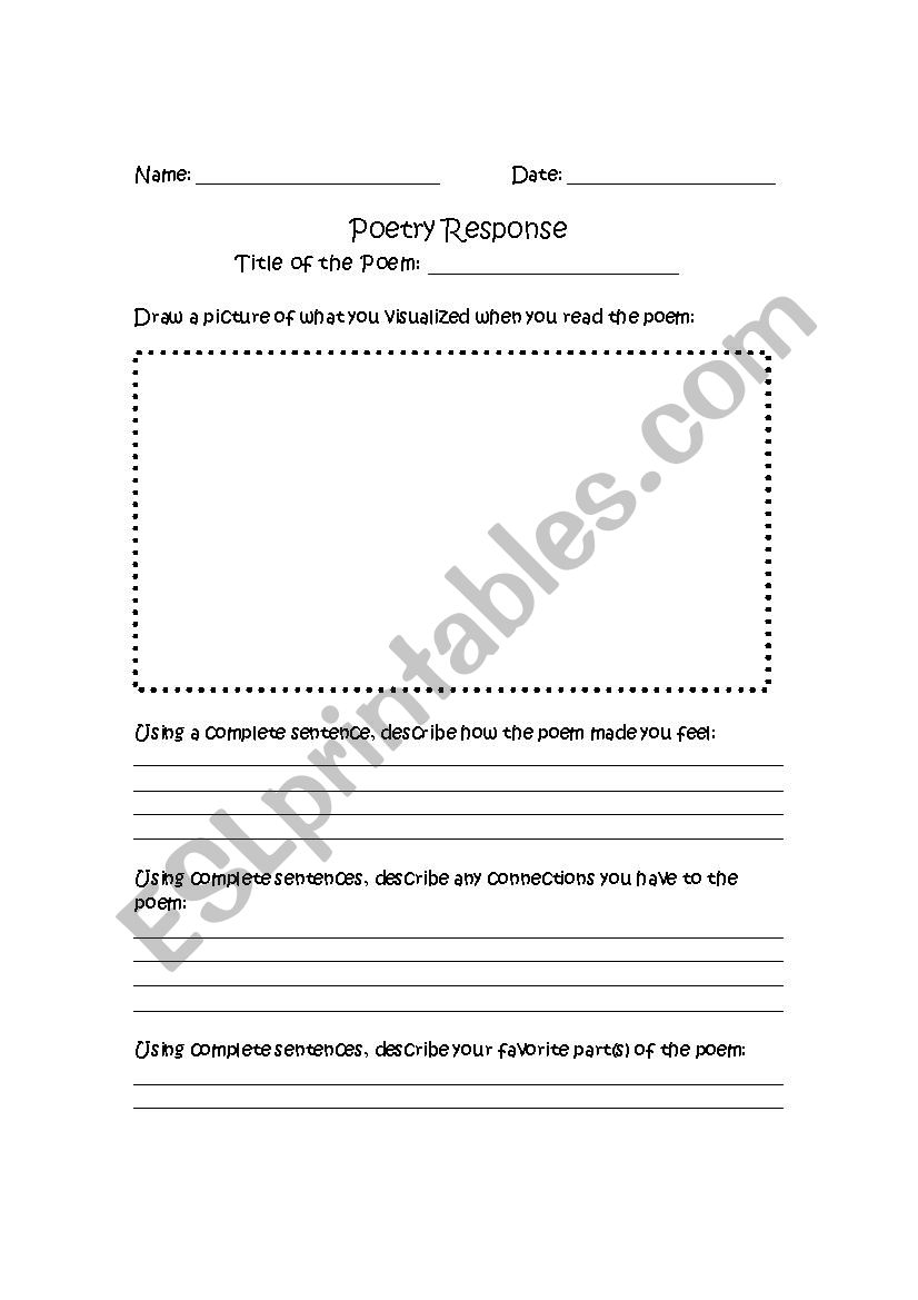 Poetry Response worksheet