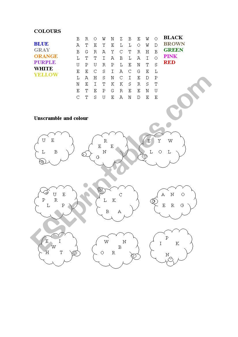 colours worksheet