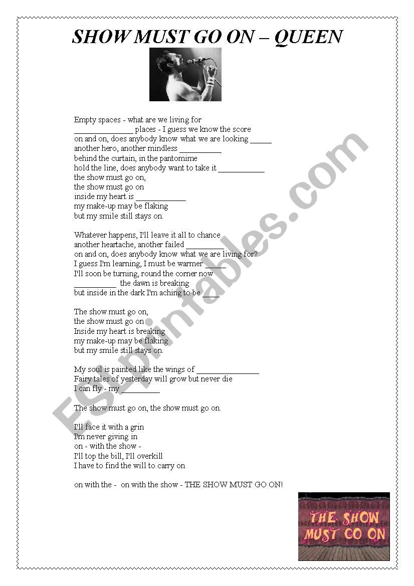 The Show must go on, Queen worksheet