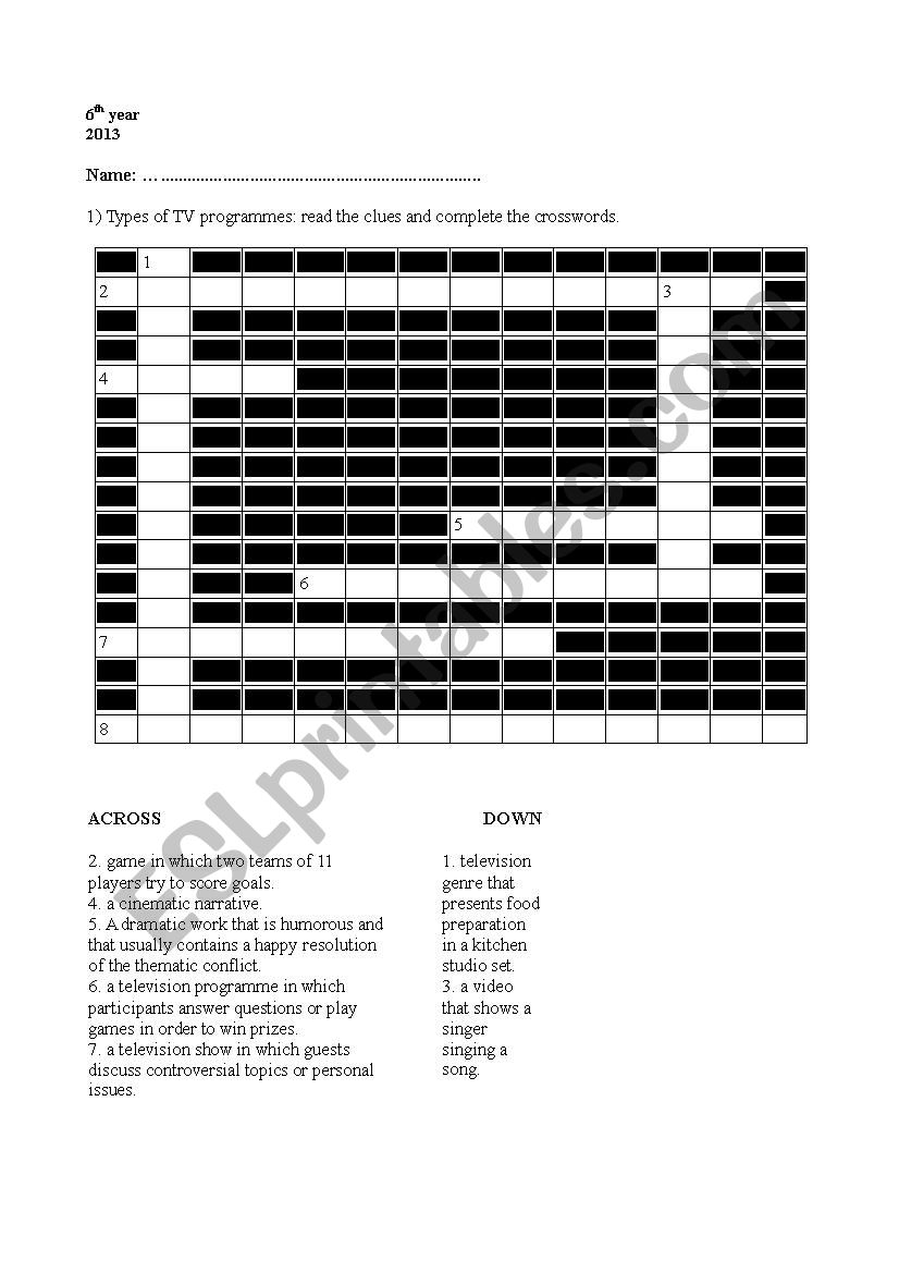 TV programmes worksheet