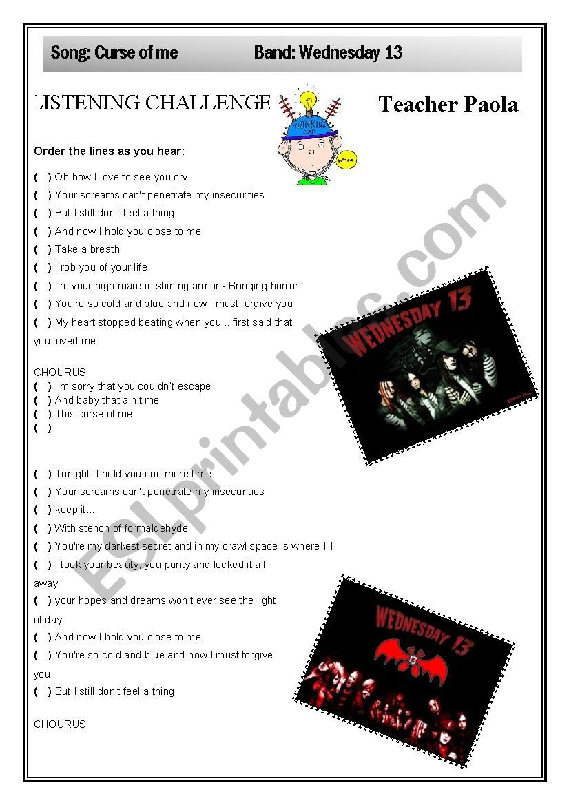 Wednesday 13 - Curse of me  worksheet