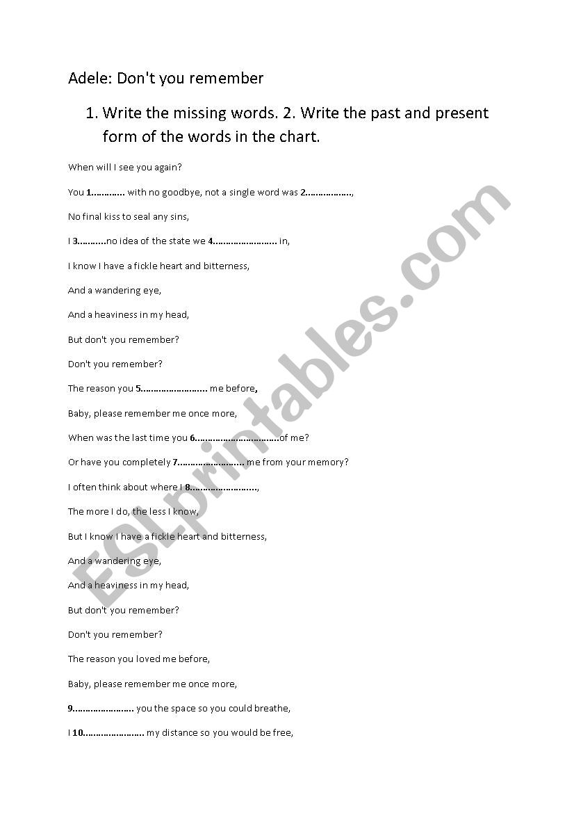 Adele Dont you remember. worksheet