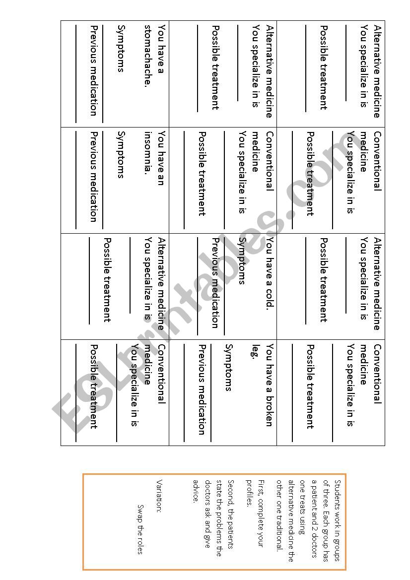 conventional (traditional) vs alternative medicine role-play