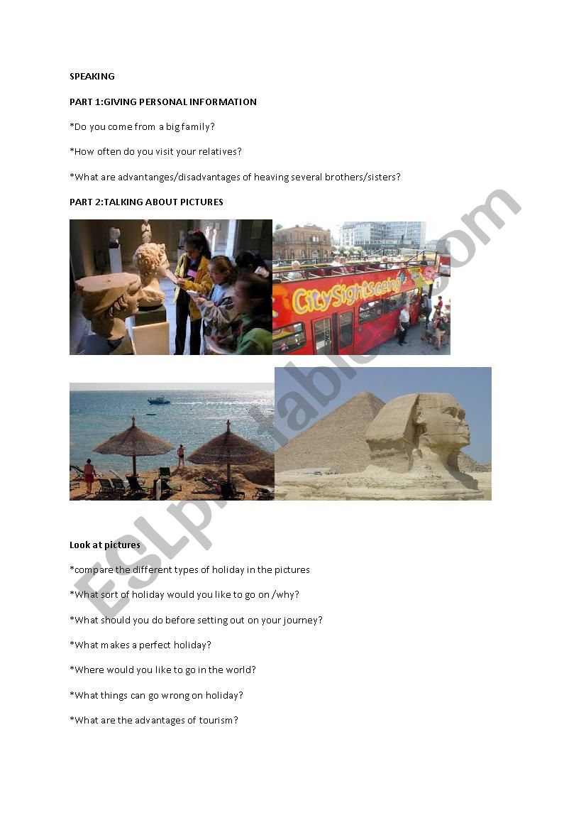 speaking about holidays worksheet