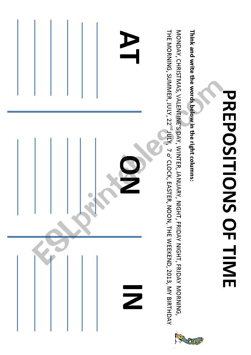 Prepositions of time worksheet