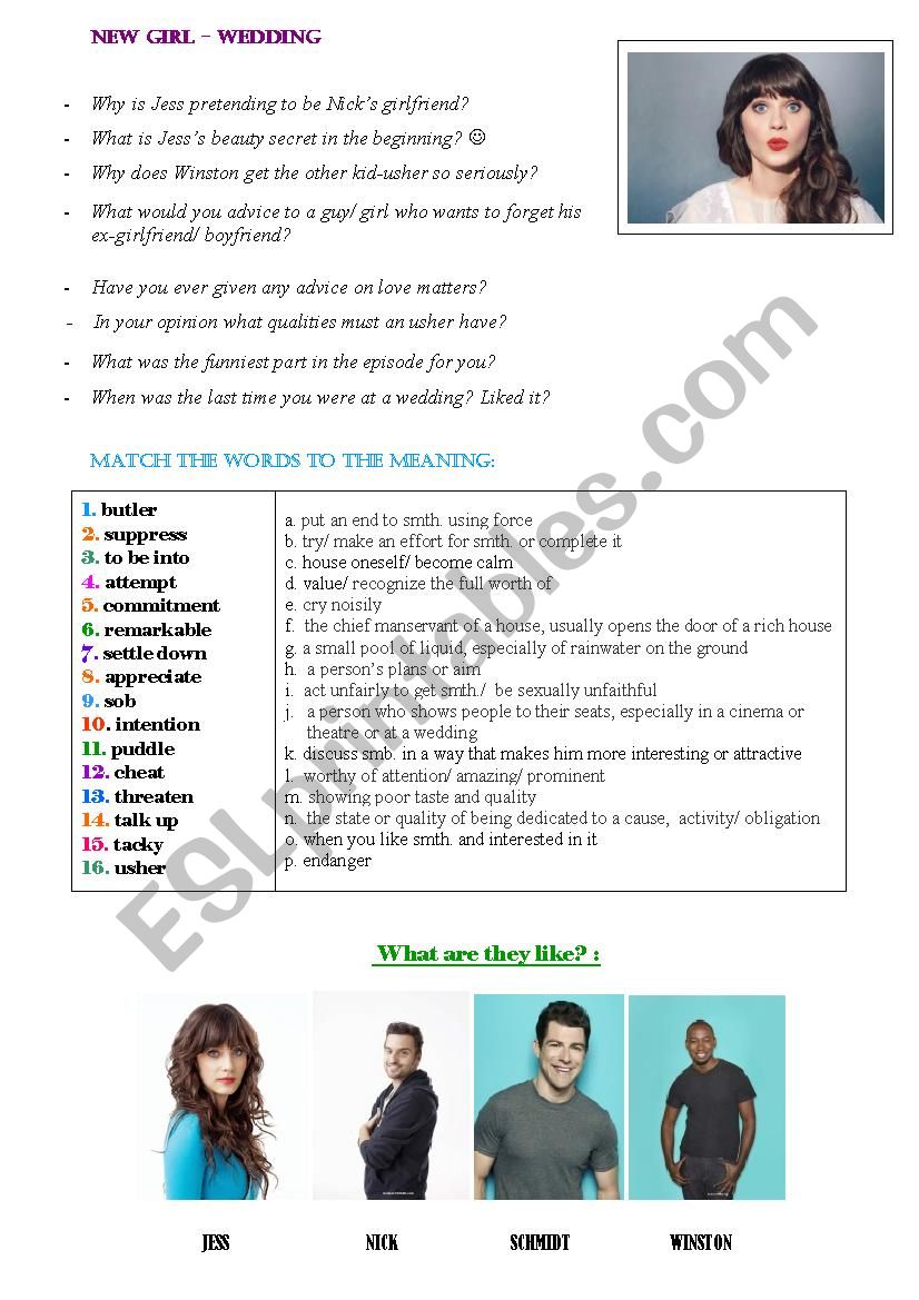 New Girl - Wedding - ESL worksheet by sanasana