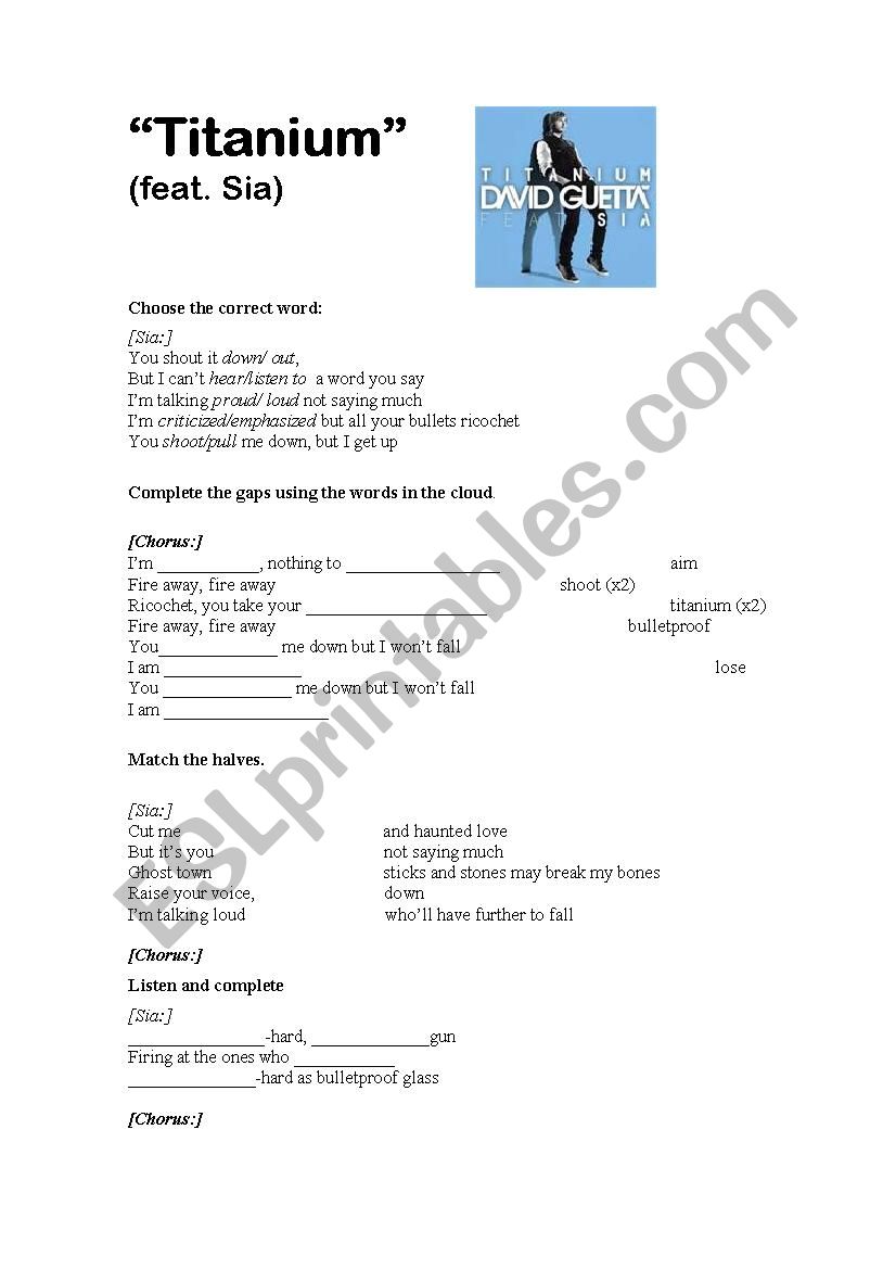 Titanium  David Guetta worksheet