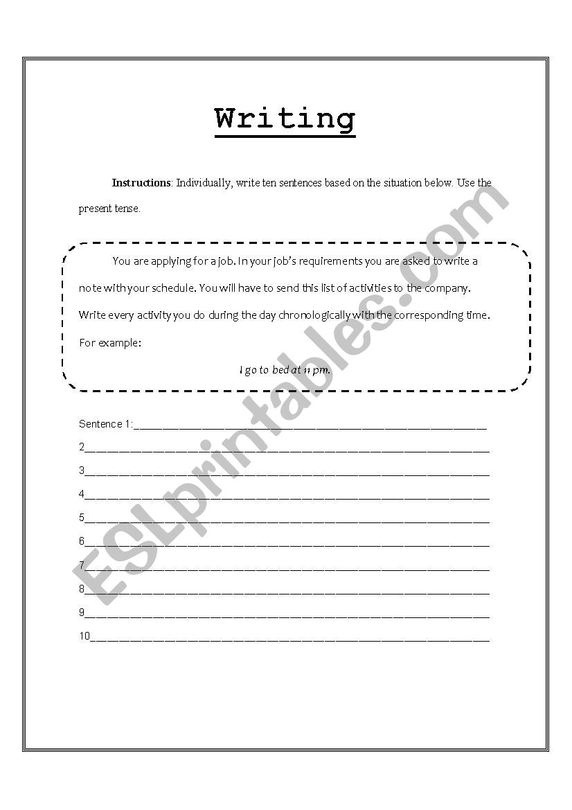 Wrting activity worksheet