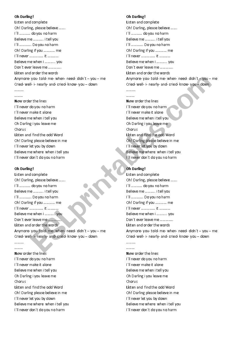 oh darling worksheet