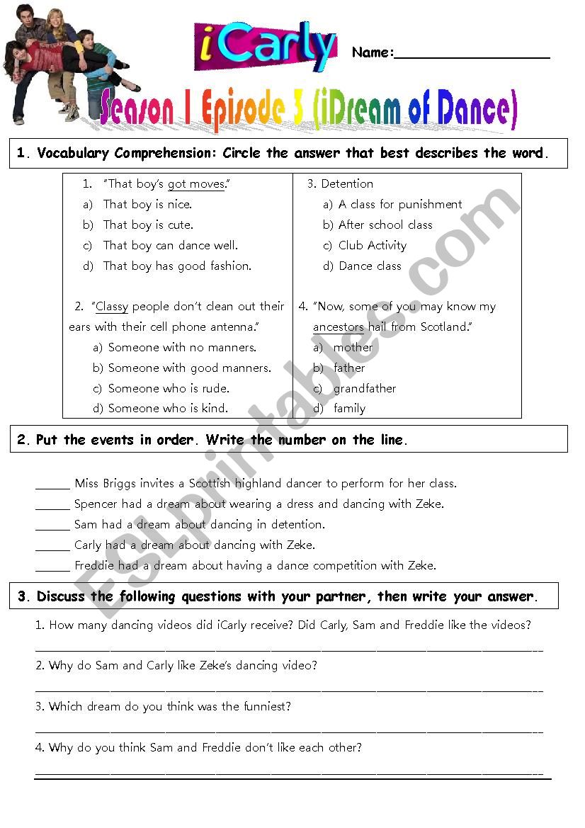 iCarly S1E3 iDream of Dance worksheet