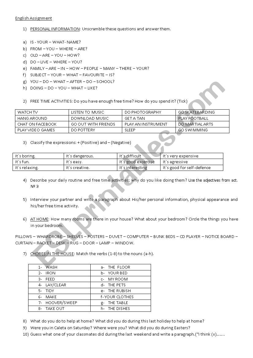 Assignment worksheet