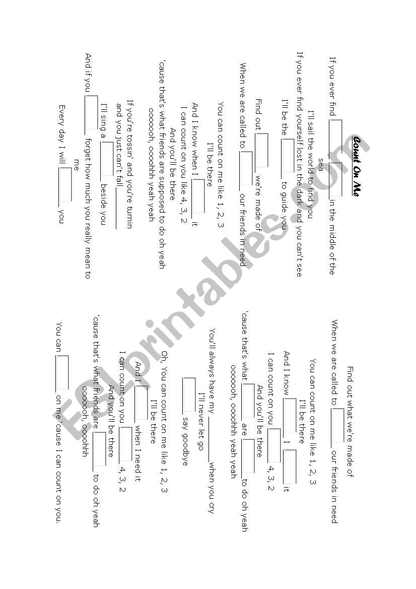 Fill in the blank-Song worksheet