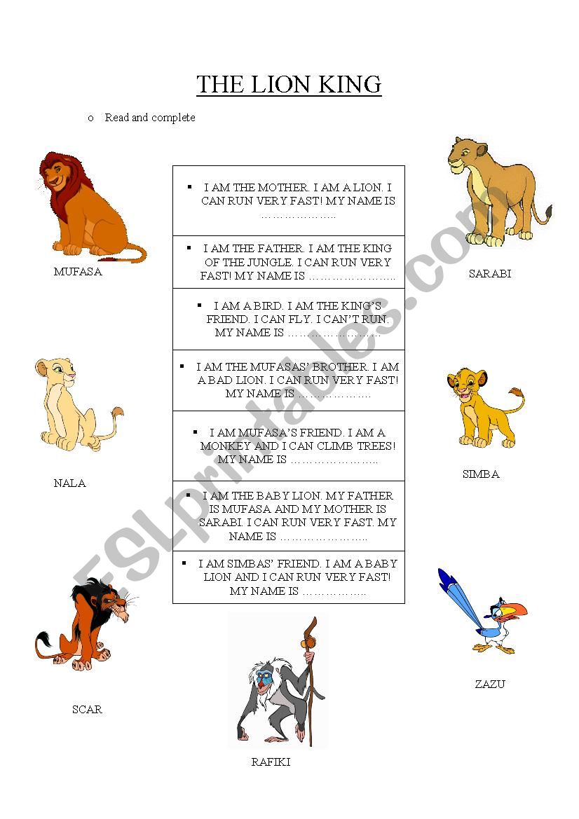 The lion king worksheet