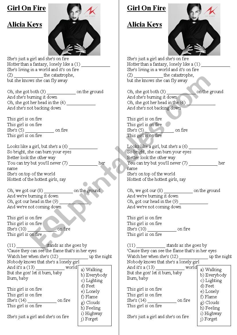 Alicia Keys - Girl On Fire worksheet