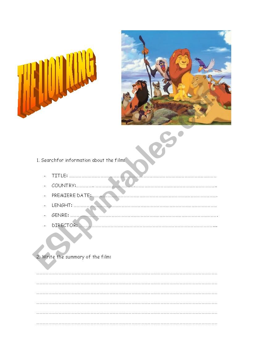 THE LION KING worksheet