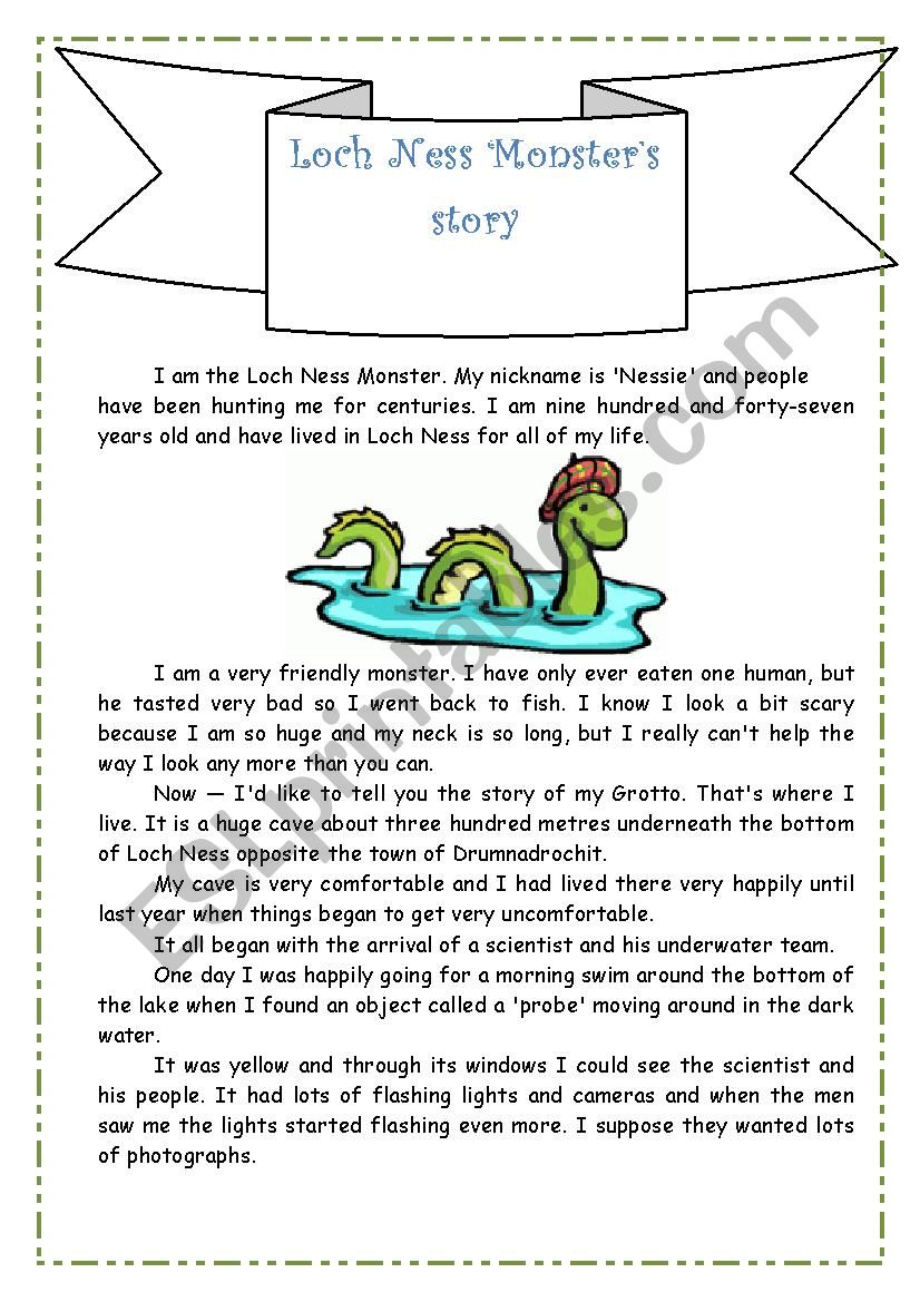 Loch Ness Monsters Story worksheet