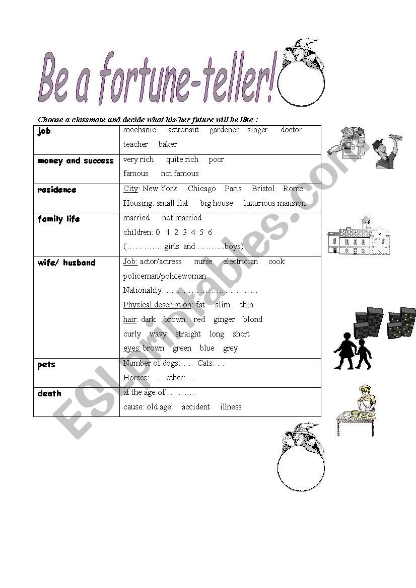 be a fortune-teller worksheet