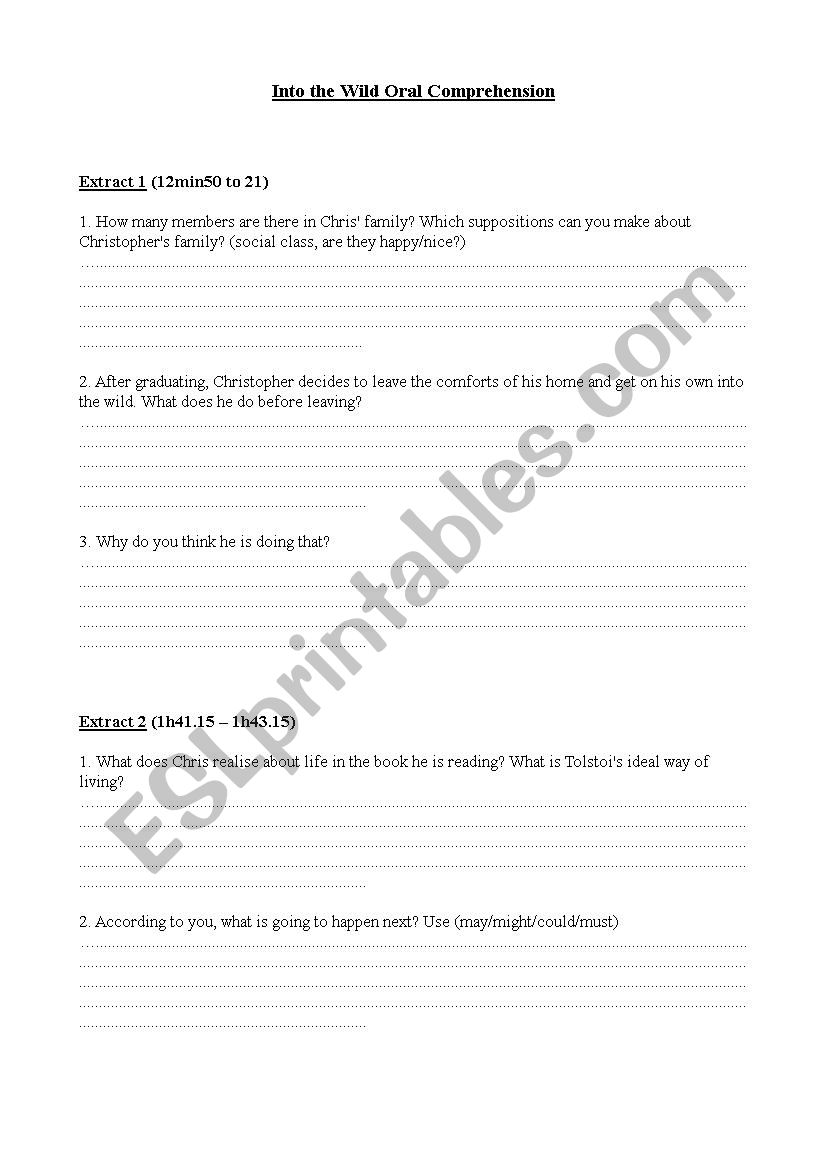 Into the wild film worksheet worksheet