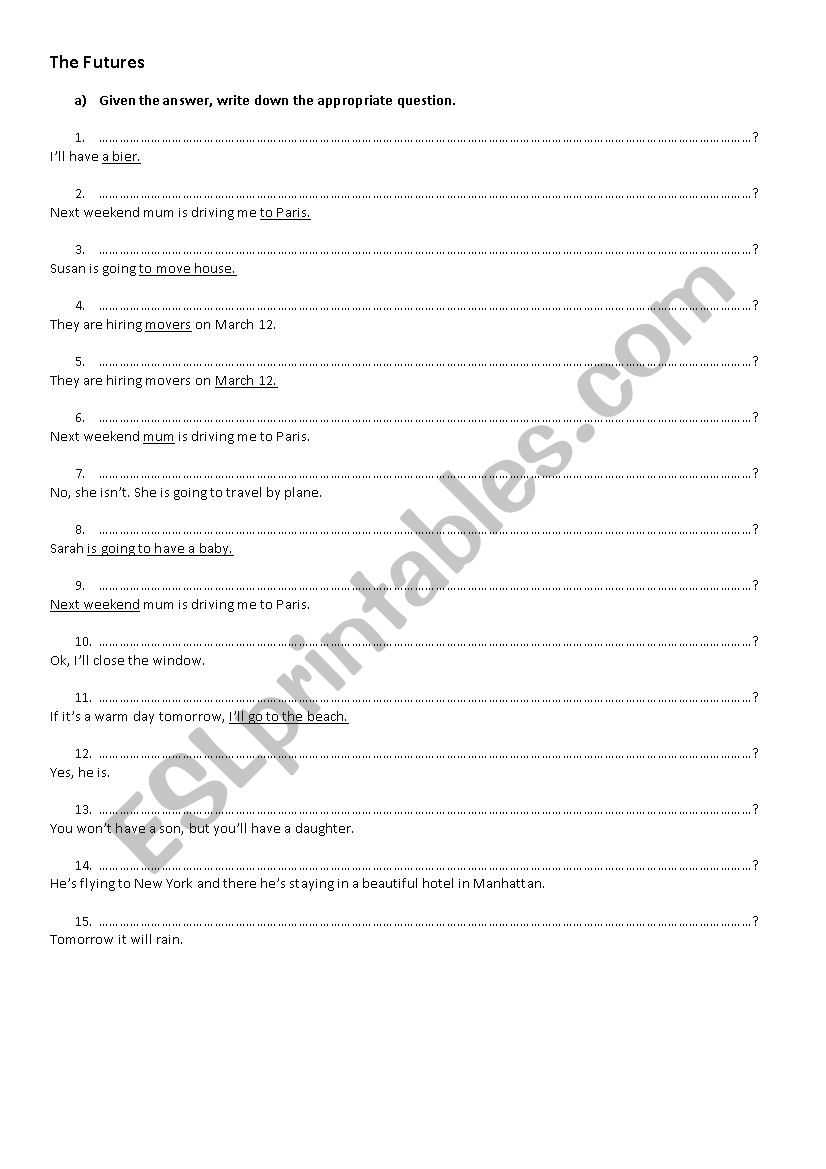 questions in the future worksheet