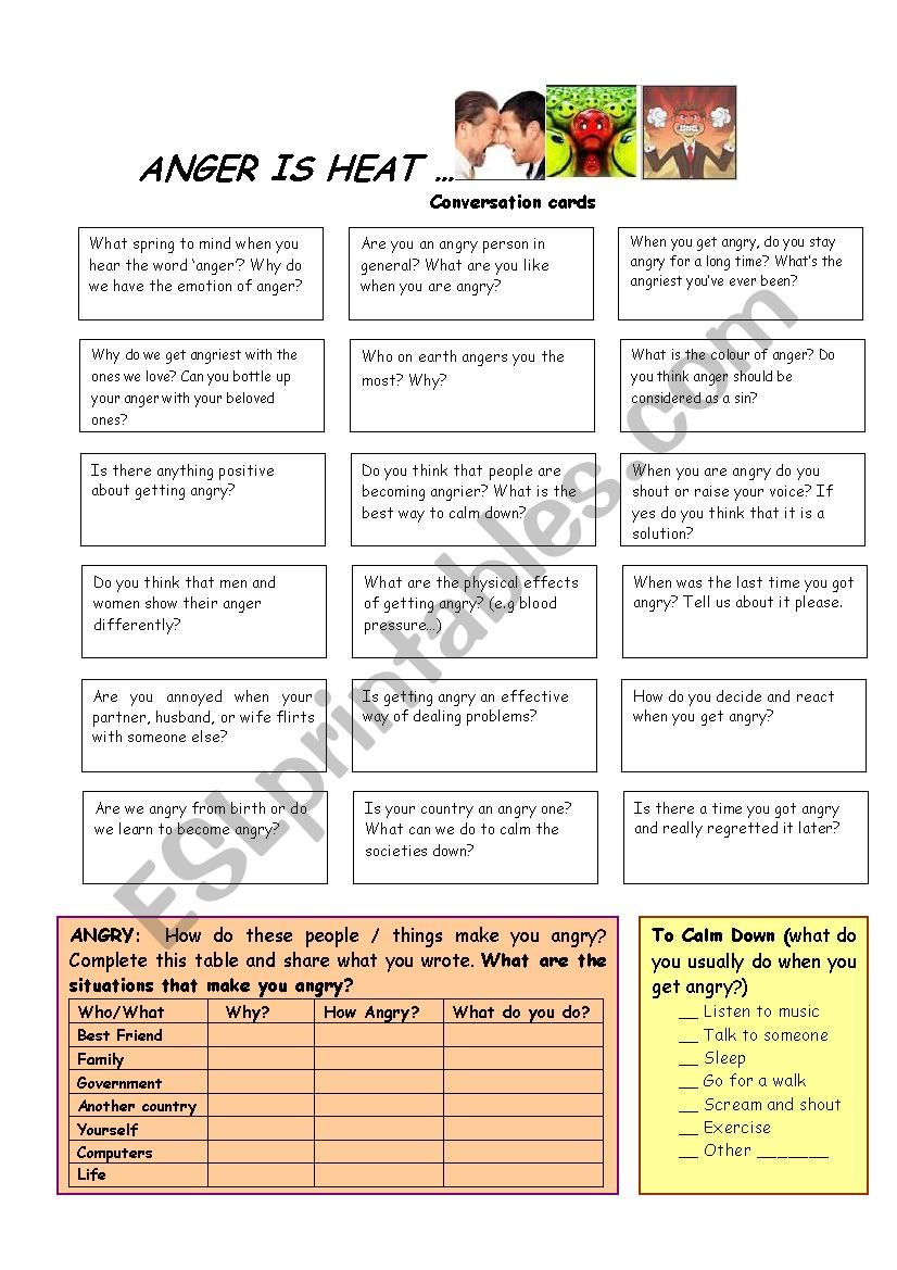 Anger Speaking Cards worksheet