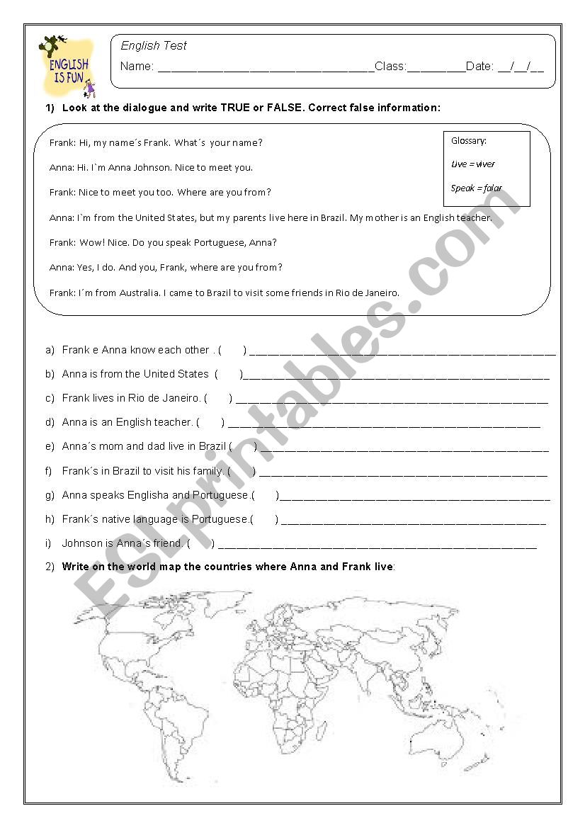 Nationalities worksheet