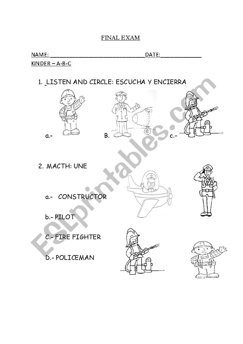 occupations worksheet
